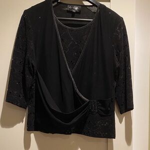 Elegant Black Wrap Blouse with lots of “bling”!  Size Medium